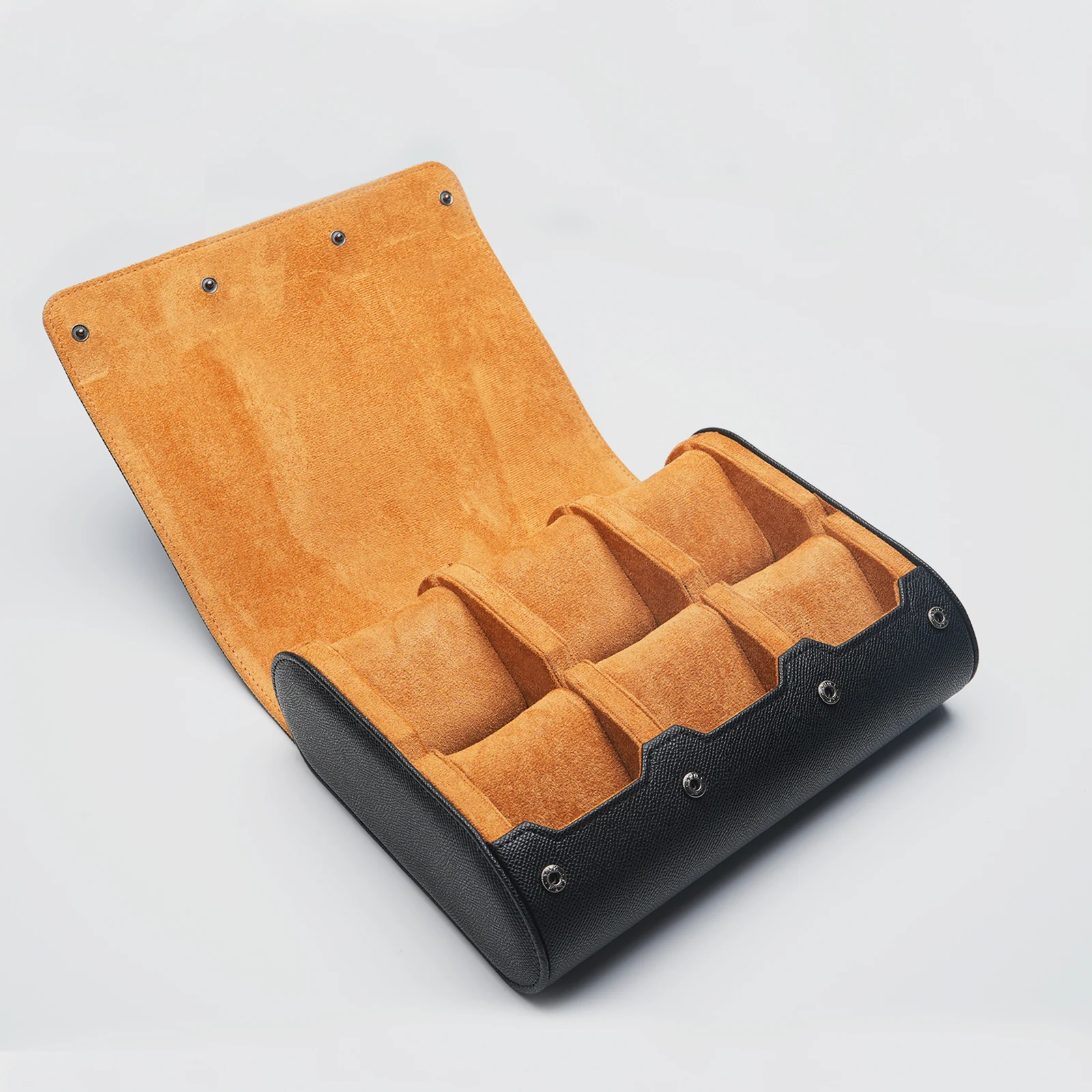 PU Leather Watch Box 6Slots Travel Watch Storage Case Black Outer Brown Lining Wristwatch Display Holder Watch Gift Box