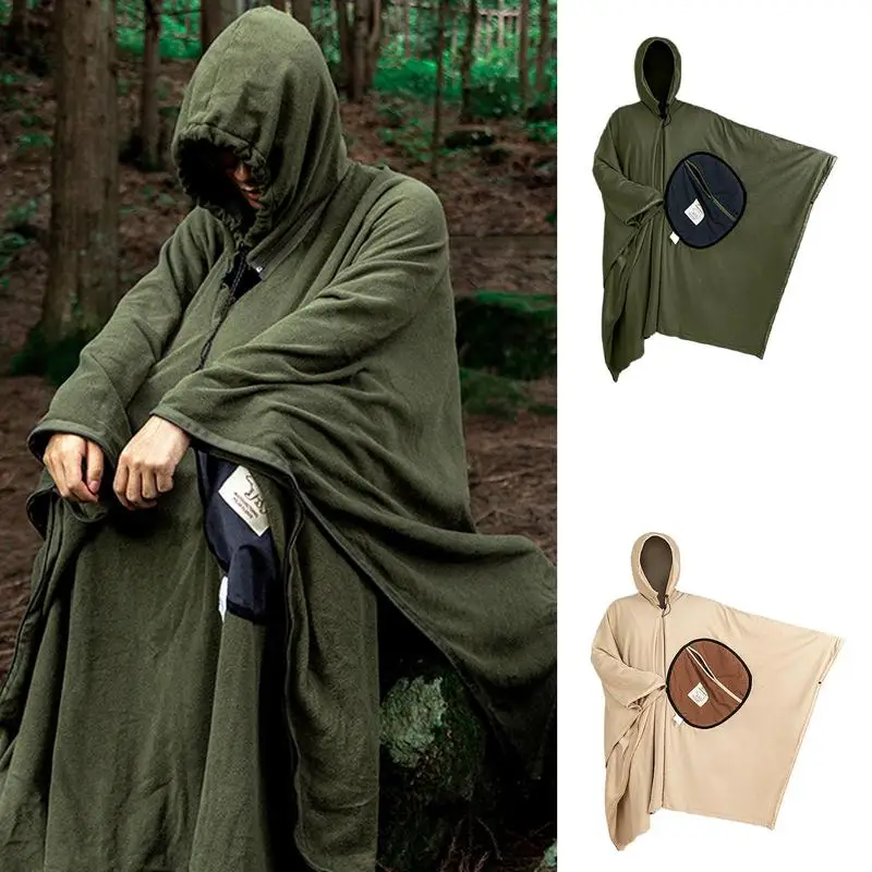 Camping Wearable Sleeping Bag Poncho Sleeping Bag Rocker Fleece Warmth Hooded Poncho Sleeping Bag Blanket Camping Accessory