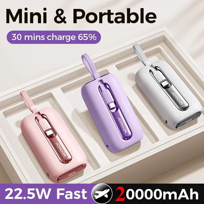 2024 New 22.5W Mini Power Bank Fast Charging Powerbank With Type-C For iPhone Cable 20000mAh PD QC3.0 Charger For Samsung Xiaomi