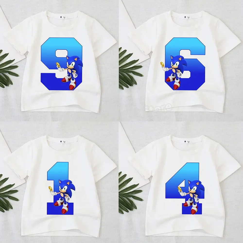 Cartoon Sonics The Hedgehogs Children T-shirt Number 1 To 9 Shirts Aesthetics Kid Tops Boutique Boy Girl Happy Birthday Tees