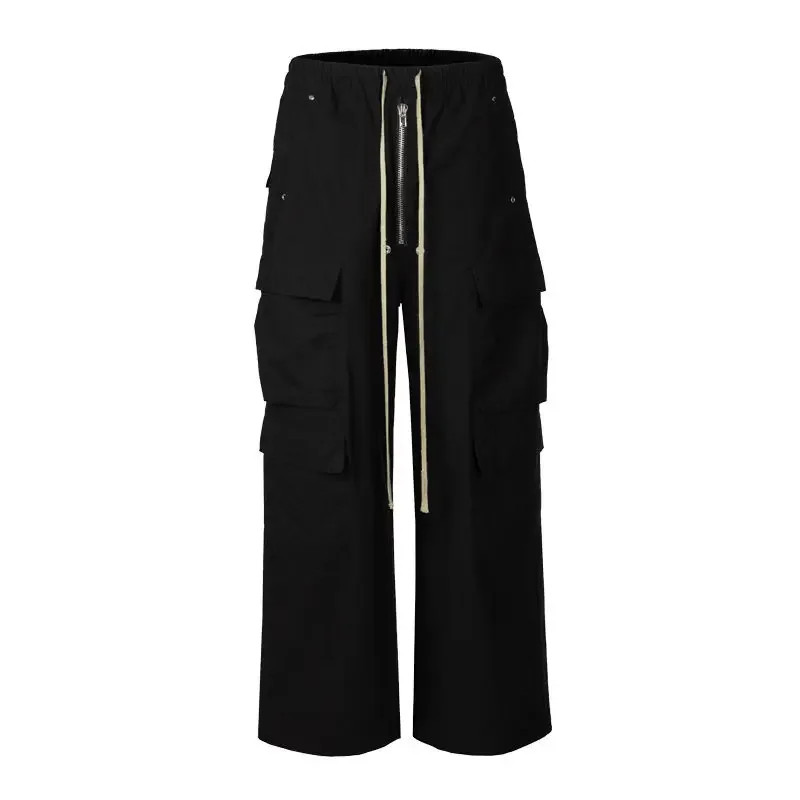 Deeptown-Pantalon Cargo Baggy Noir pour Femme, Jambes Larges, Décontracté, High Street Proximité, Wstring FJMen, Goth Grunge, Style Américain