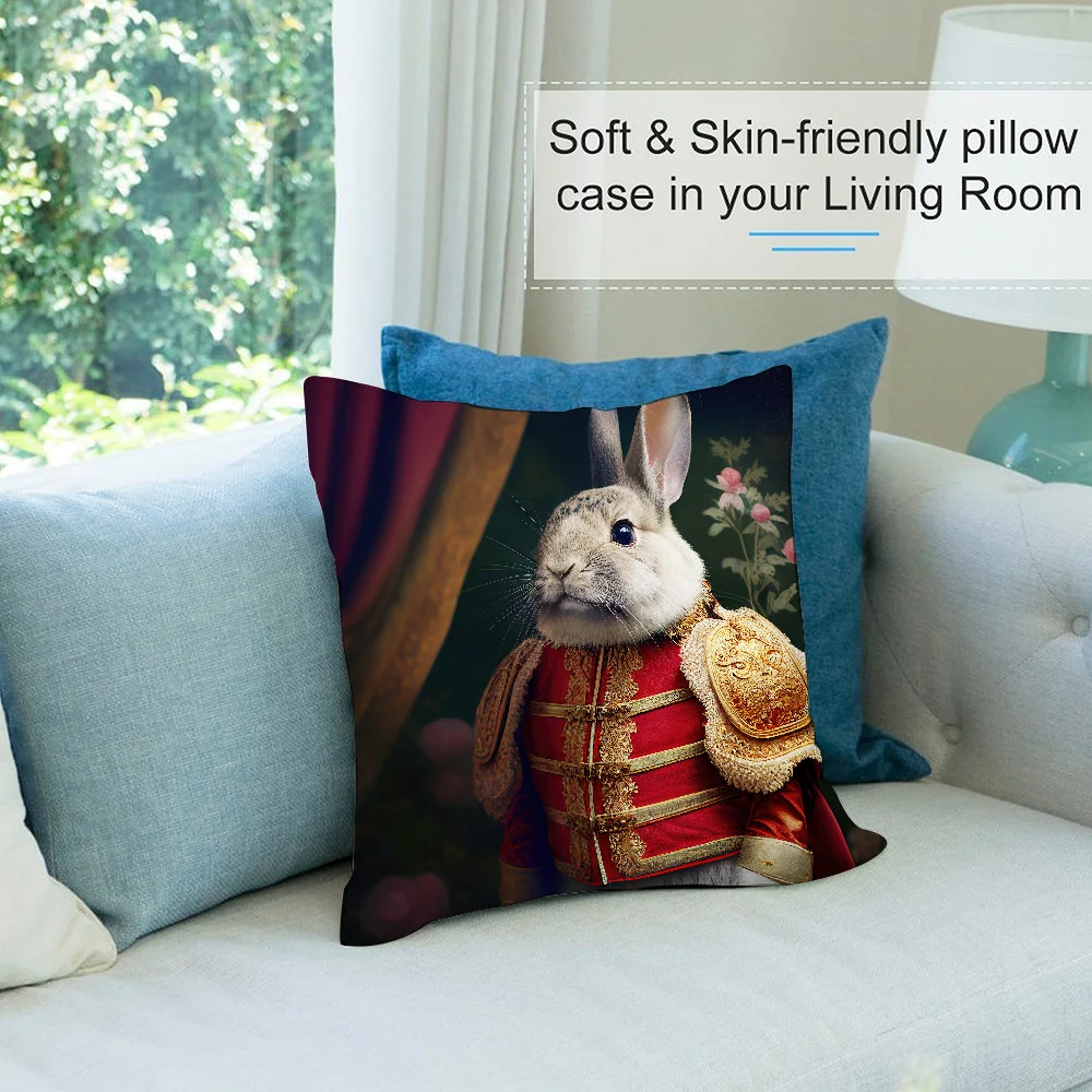 Retro Rabbit Portrait Pillow Case Short Plush Pillow Covers Sofa Decorative Gift Home Double-sided Printing Cushion Cover - Image 3
