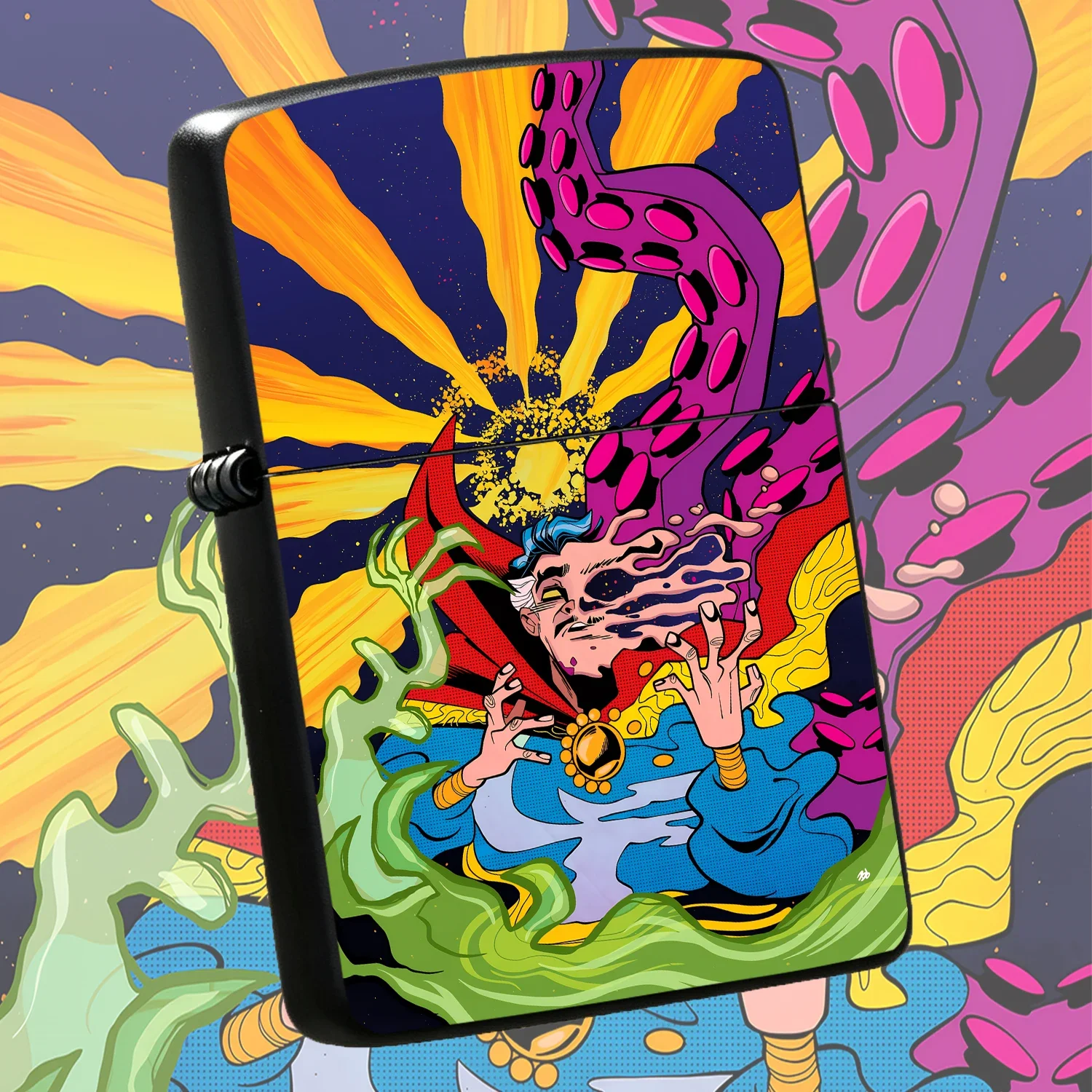 Retro Psychedelic Themed Lighter, Surreal Tentacle Magic Dimension Style Portable Ignition Tool, Ideal For Daily Use, Outdoor Camping, Unique Collectible Gift For Art Lovers, Pop Comic Fans, Creative Pocket Accessory For Any Scene Interesti