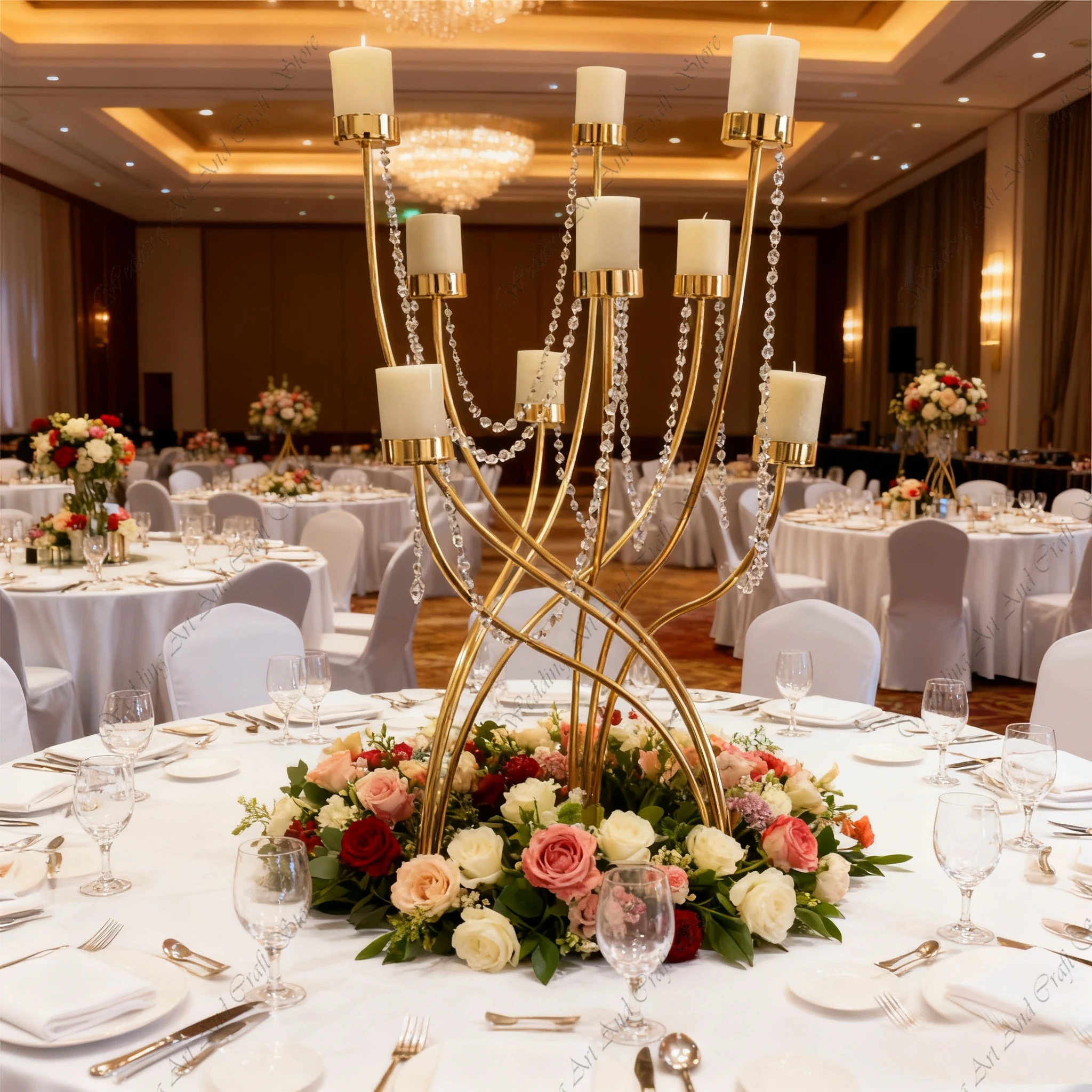 4pcs f30 100cm Wedding Head Table Backdrops Centerpiece Gold Wrought Iron Candelabra Wedding Arch Metal Candles Decor ivy 483