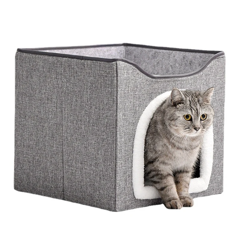 

Double Layer Cat Bed For Indoor Pet House, Covered Pet Cave Beds & Furniture With Scratch Pad And Hideaway Hut