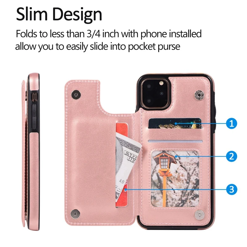Capa Flip à Prova de Choque para iPhone, Carteira Magnética, Slot Para Cartão, PU e TPU, 6,5 polegadas, iPhone 11 Pro Max