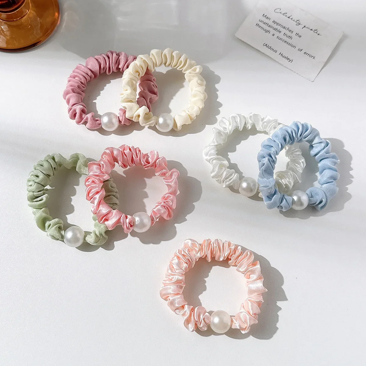 

Korean-Style 7-Piece Set Simple Pearl Small Sausage Hair Ties, Satin Fabric Hair Ties, Versatile Sweet Headbands For Ponytails