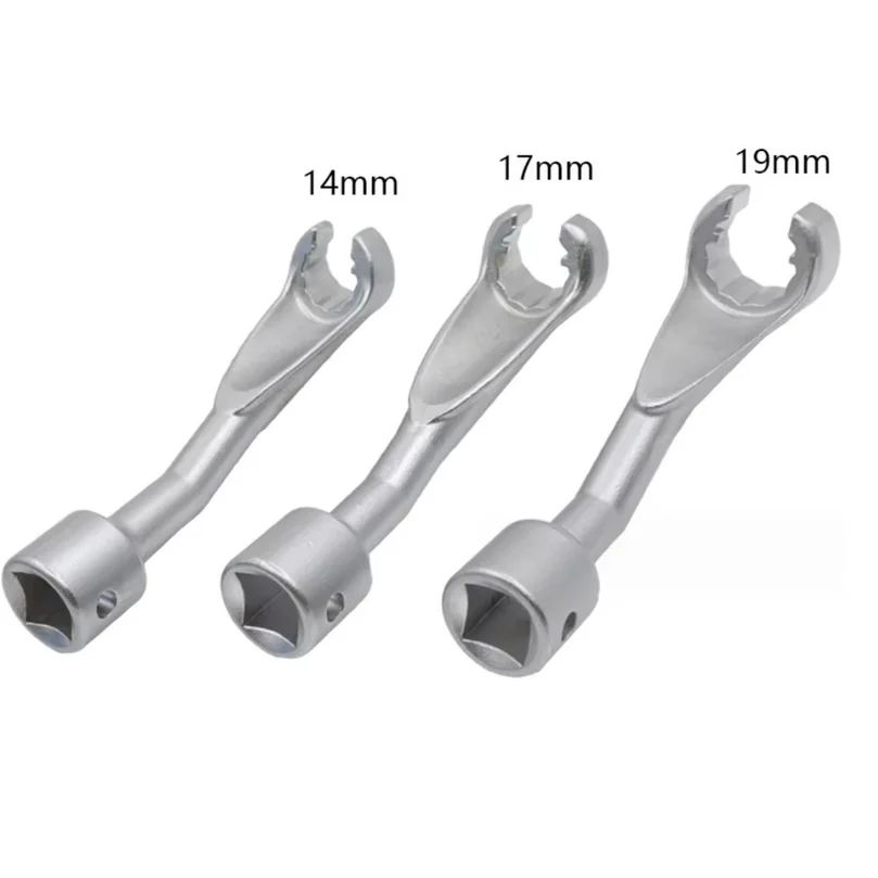 1pc 1/2 Inch Drive Diesel Injector Line Socket Wrench Set 14mm 17mm 19mm Open End Bi-Hex Tool For Fuel Injection Pump Removal