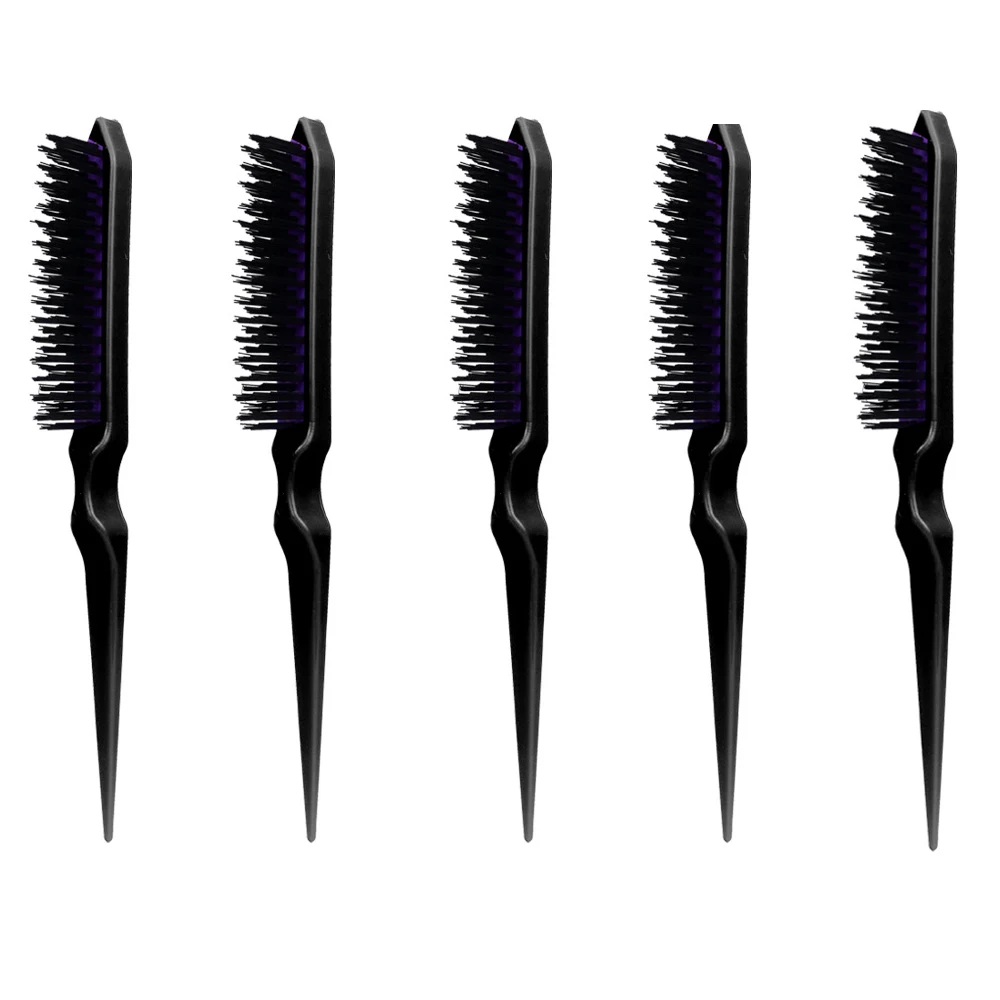 1/5 قطعة فرشاة إغاظة الشعر، أسود وردي صالون الظهر فرشاة تمشيط ذيل الجرذ إغاظة فرشاة شعر النايلون لأداة تصفيف تمشيط الظهر #4