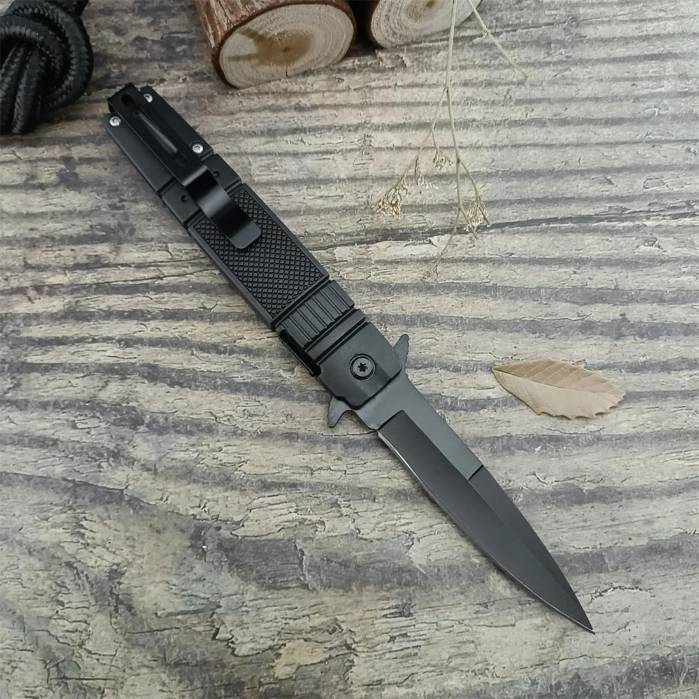 All Black Model F6 Tactical Pocket Folding Knife With Box 5Cr13Mov Blade ABS Handle Outdoor Survival Hunting Military Tools