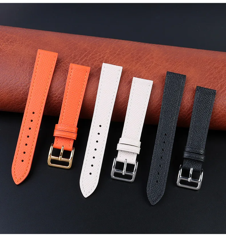 For Hermes H Genuine Leather Watchband HOUR Series Square Dial Thin Orange Comfortable Soft Cowhide Watch strap 14mm 16mm 18mm