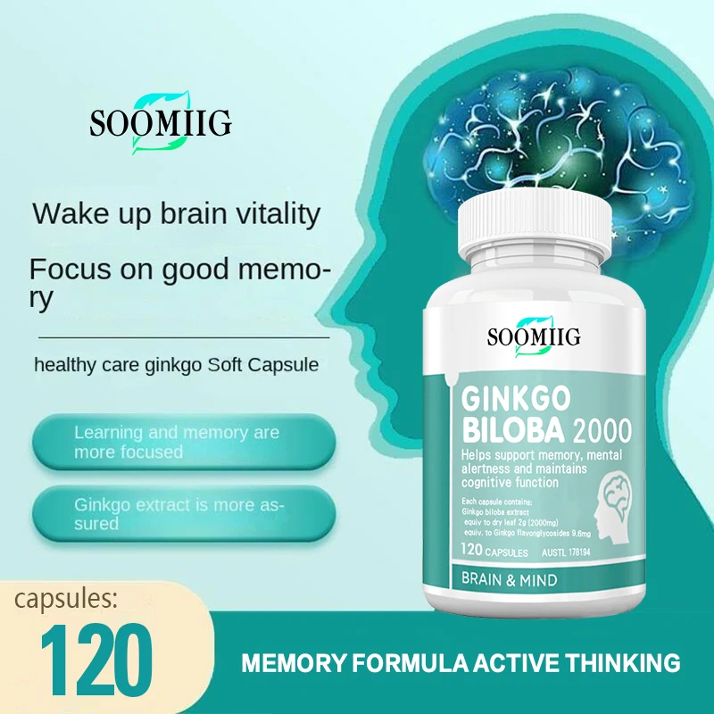 Soomiig Ginkgo Biloba Extract Supplement - Supports Circulation, Cognition, and Nervous System Health - 120 Vegetarian Capsules