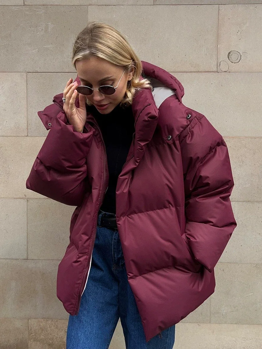 

2025 New Women Loose Cotton Padded Jacket Solid Hooded Parkas Coat Female Puffer Coat Winter Outwear Women Winter Cotton Coat