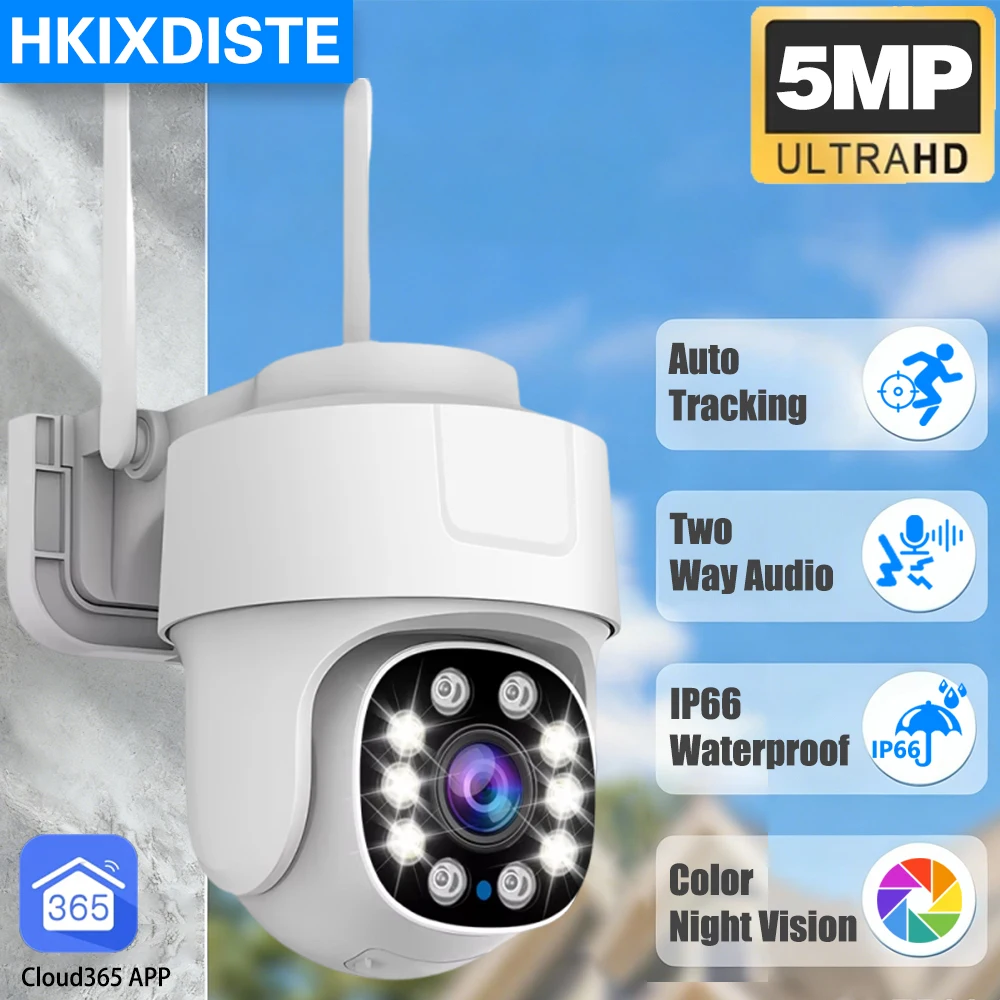 

HKIXDISTE 5MP Wifi PTZ Camera Outdoor Security IP Camera Color Night Vision Two-Way Audio Human Motion Detection Cloud365 App