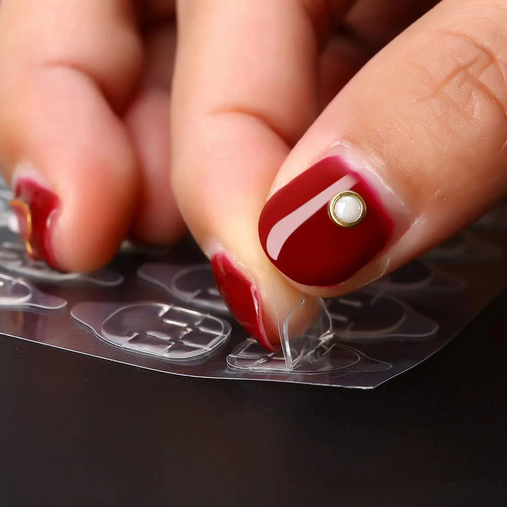 288 Stück (12 Blatt) doppelseitiger Kleber-Nagelaufkleber zum Aufdrücken von Nagelkleberlaschen, wasserfest, atmungsaktiv, transparent – Detail 1