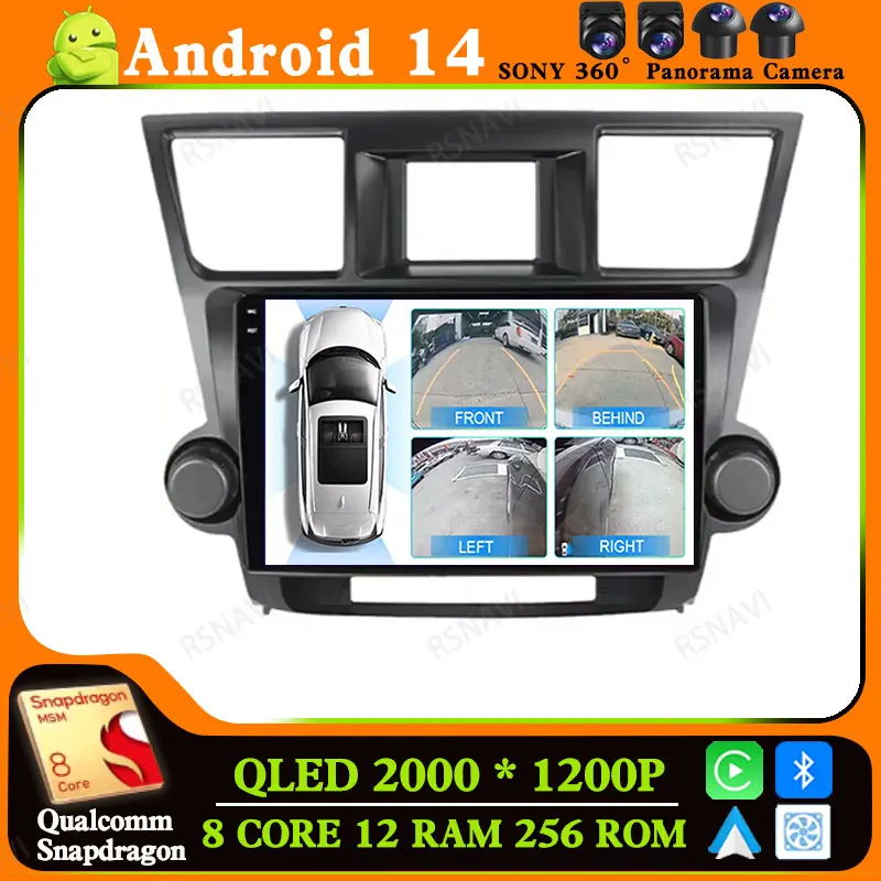 Android 14 For Toyota Highlander 2 XU40 2007- 2013 Car Radio Stereo Multimedia Player Navigation No 2din DVD 5G WIFI BT Screen