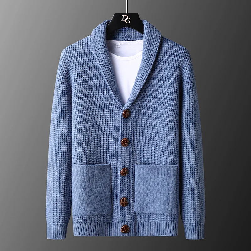Men's Knitted Sweater Autumn And Winter Lapel Cardigan Korean Version Slim-fit Youth Business Leisure