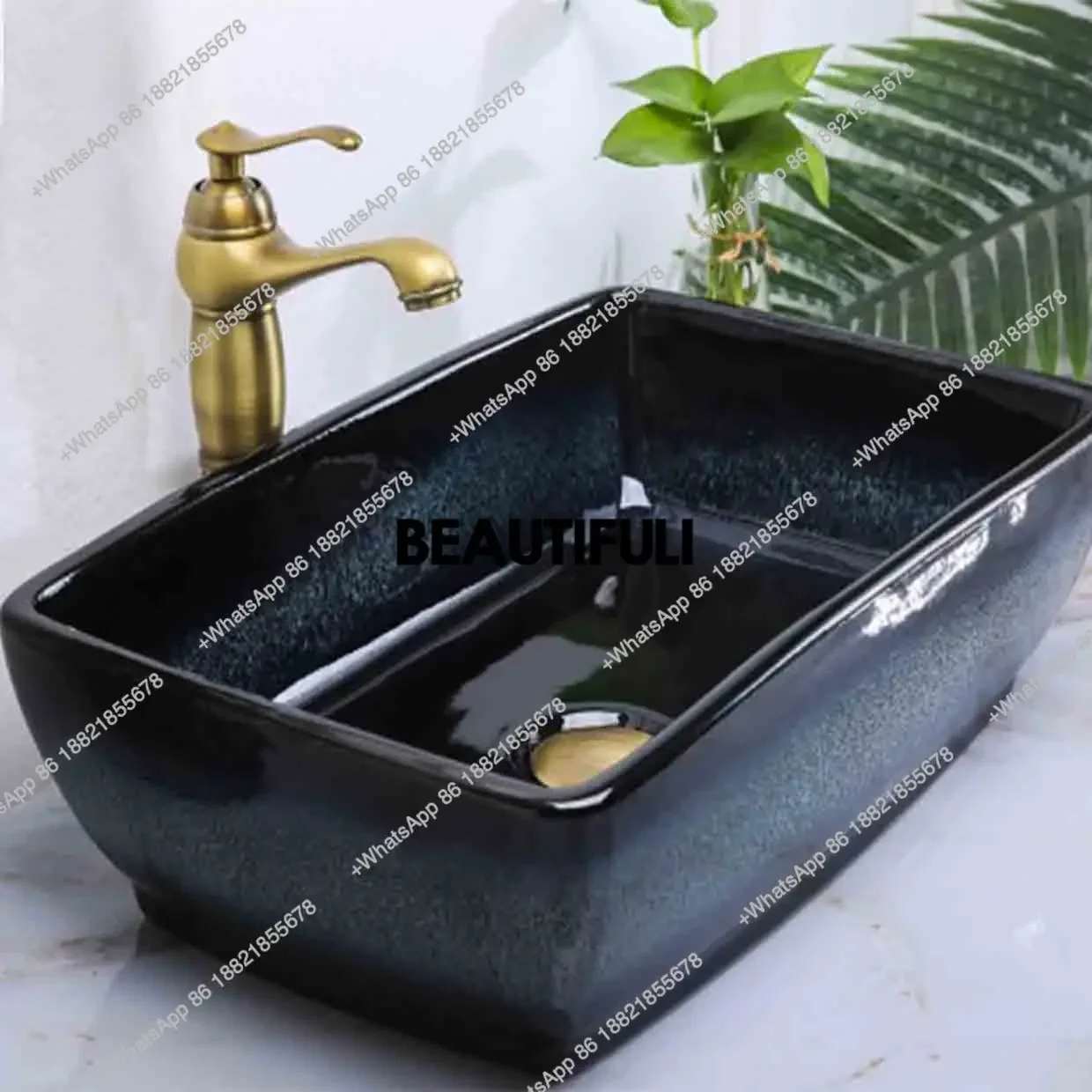 

RR Rectangular Heterosexual Ceramic Washbasin Balcony Basin Creative Art Basin Household Washbasin Bathroom Countertop Sinks