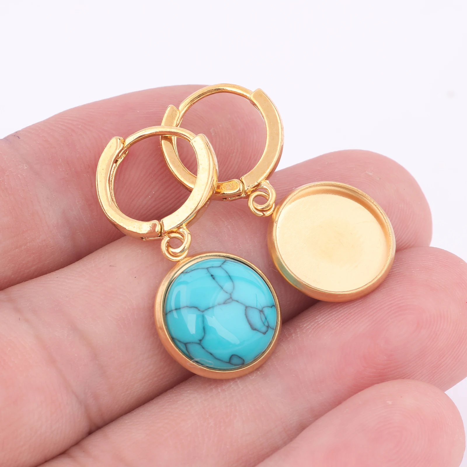 10pcs Gold Plated Leverback Earring Clasp Hooks Findings Fit 12mm Cabochon Earrings Base Setting Blanks Stainless Steel Diy image 3