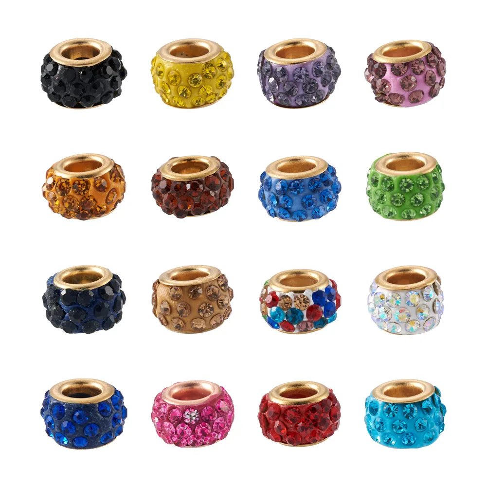 100pcs Polymer Clay Rhinestone European Beads Loose Charm Beeads Brass Cores Large Hole for DIY Bangle Bracelet 11x7mm