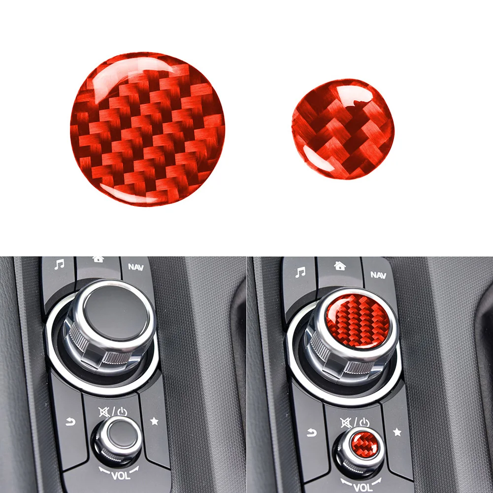 2pcs Button Cover Trim Interior Mouldings Red With Tape Multimedia Button Cover Trim Epoxy Coating High-quality