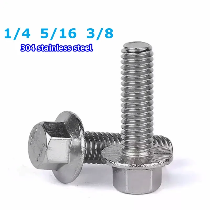 UNC 304 Stainless Steel  Flange Screw Anti-skid Bolt High-strength Enlarged Hexagon Screw with Gasket