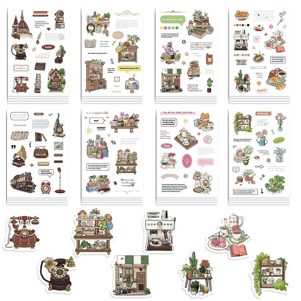 8/16 fogli adesivi decorativi per caffè da giardino chitarra fai da te frigorifero telefono laptop valigia moto tazza d'acqua skateboard