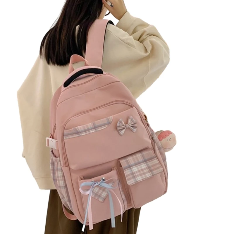 Double Strap Shoulder Bag for Girl Student Teens Large Capacity Backpack Travel Rucksack Fashion School Bag with Pendant