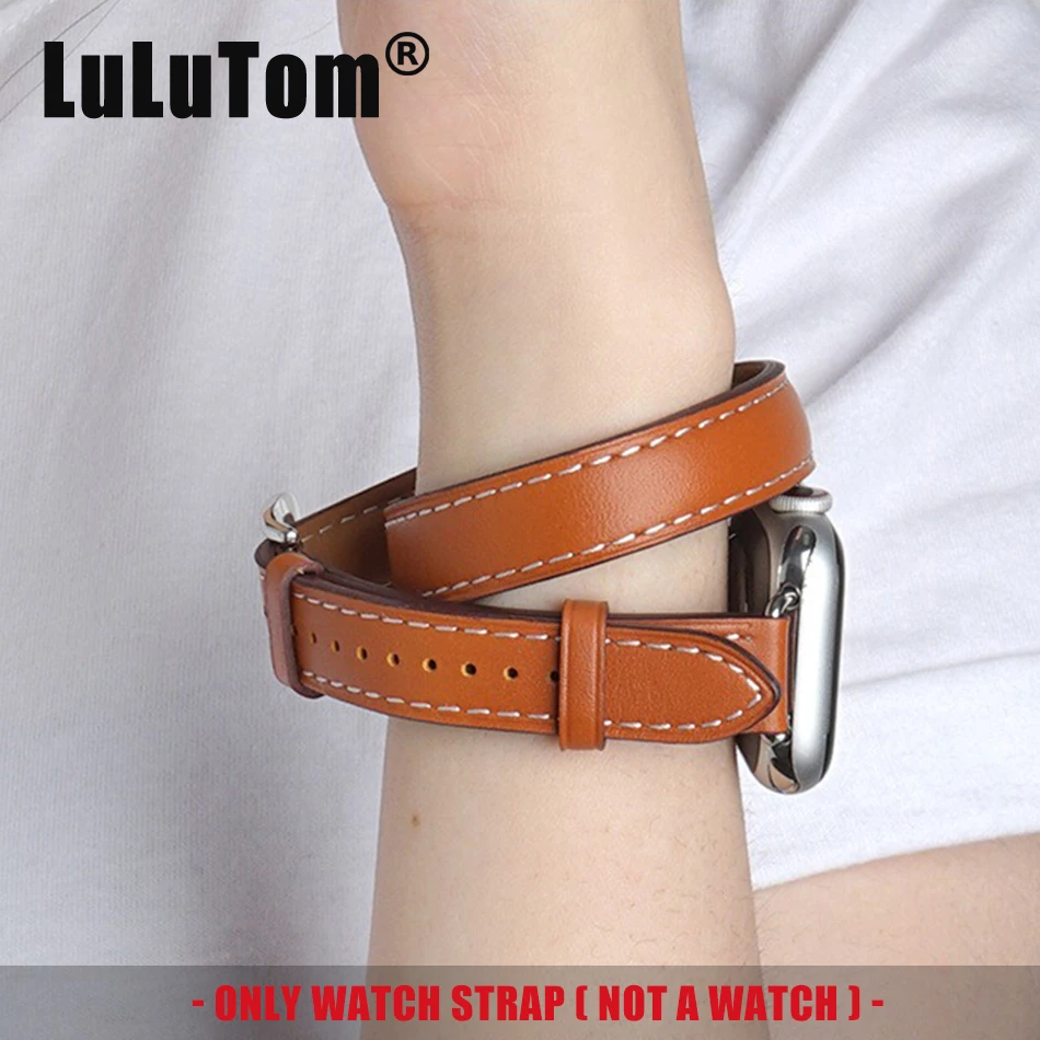 Genuine Leather Strap For Apple iWatch Series 10 9 8 7 6 5 4 3 SE Ultra 2 Band 38/40/41/42/44/45/46/49mm Double-loop Bracelet