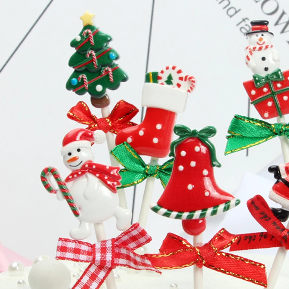 

12pcs Cupcake Picks For Christmas Decoration Cake Topper Ornaments Cute Cartoon Design Gift Party Supplies DIY Holiday Crafts