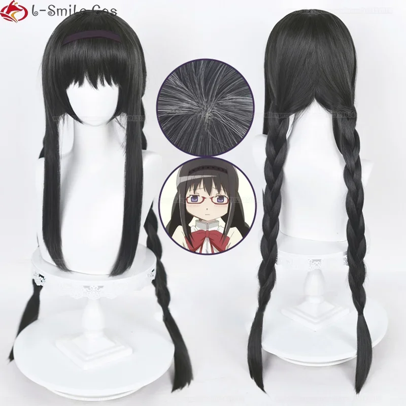 Anime Puella Magi Madoka Magica Akemi Homura Cosplay Wig 90cm Long Dark Grey Twisted Braid Hair Halloween Women Wigs + Wig Cap