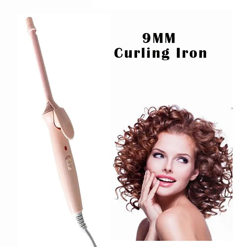 Mini Hair Curling Iron 9mm Curler Wand Professional Curly Tongs Ceramic Electric Salon Styling Tool Small Crimping Iron