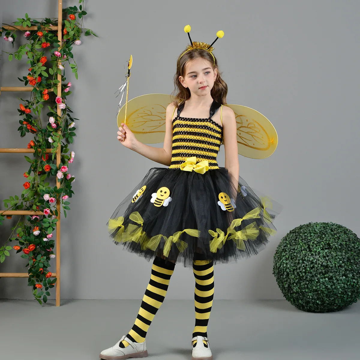 Little Bee Tutu Dress for Girls Halloweeen Cosplay Costume Tulle Flowers Kids Holiday Party Honeybee Fairy Fancy Dress Up Outfit