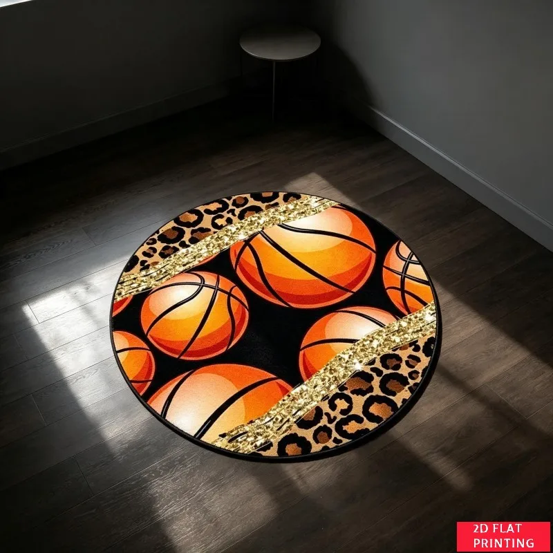 Sporty American Football Leopard Print Round Rug For Game Room Decor With Non-Slip Backing And Durable Printed Carpet Design