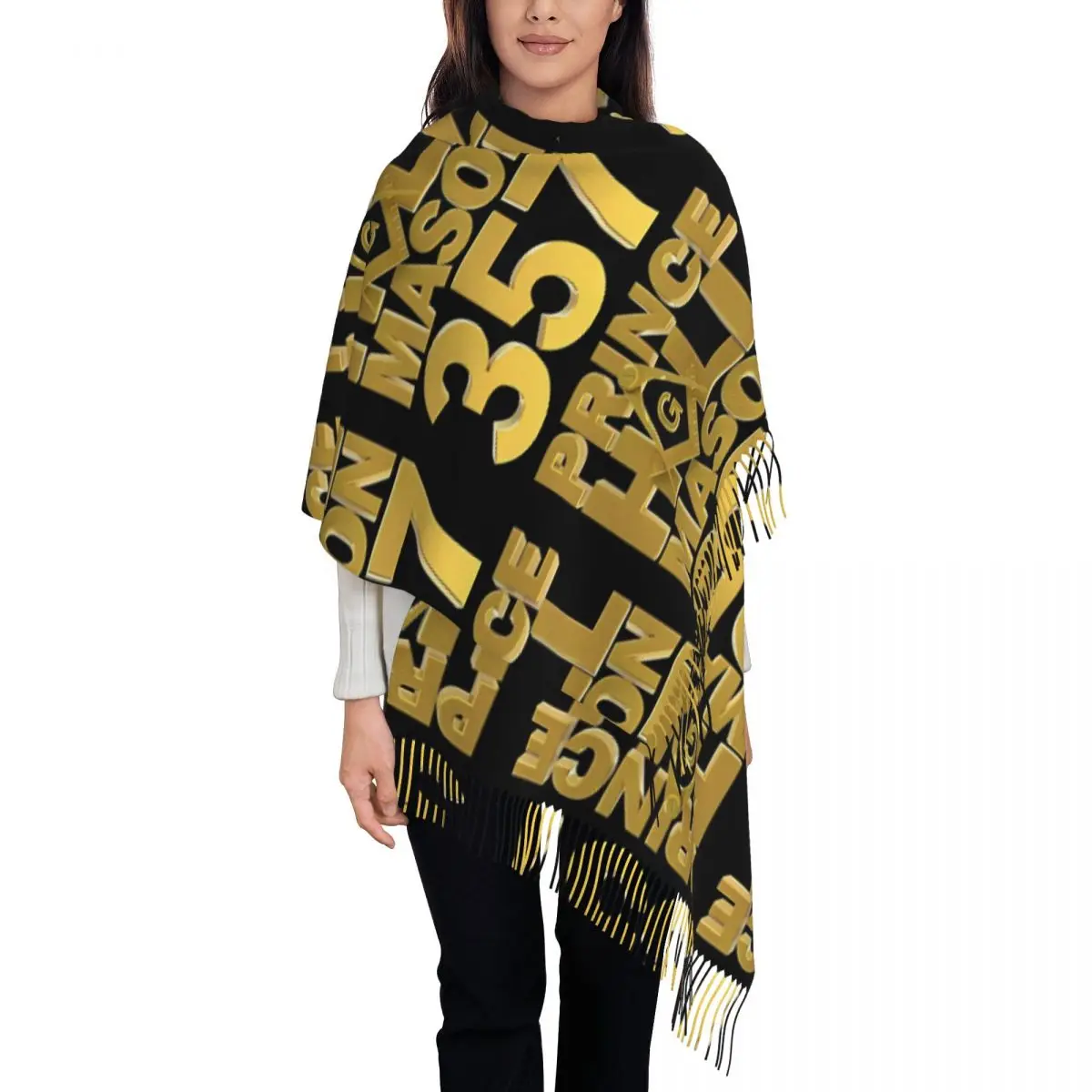 Freemason Prince Hall Mason 357 Masonic Shawl Wrap for Ladies Winter Warm Long Soft Scarf Pashminas Tassel Scarves