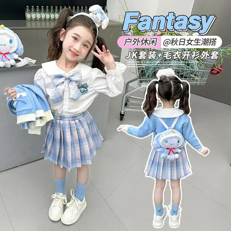 

Sanrio Y2K Girl Dress Set Cinnamoroll Kawaii Anime Fashion Student Casual Sweater Shirt Skirt 3-Piece Set Children Clothing New