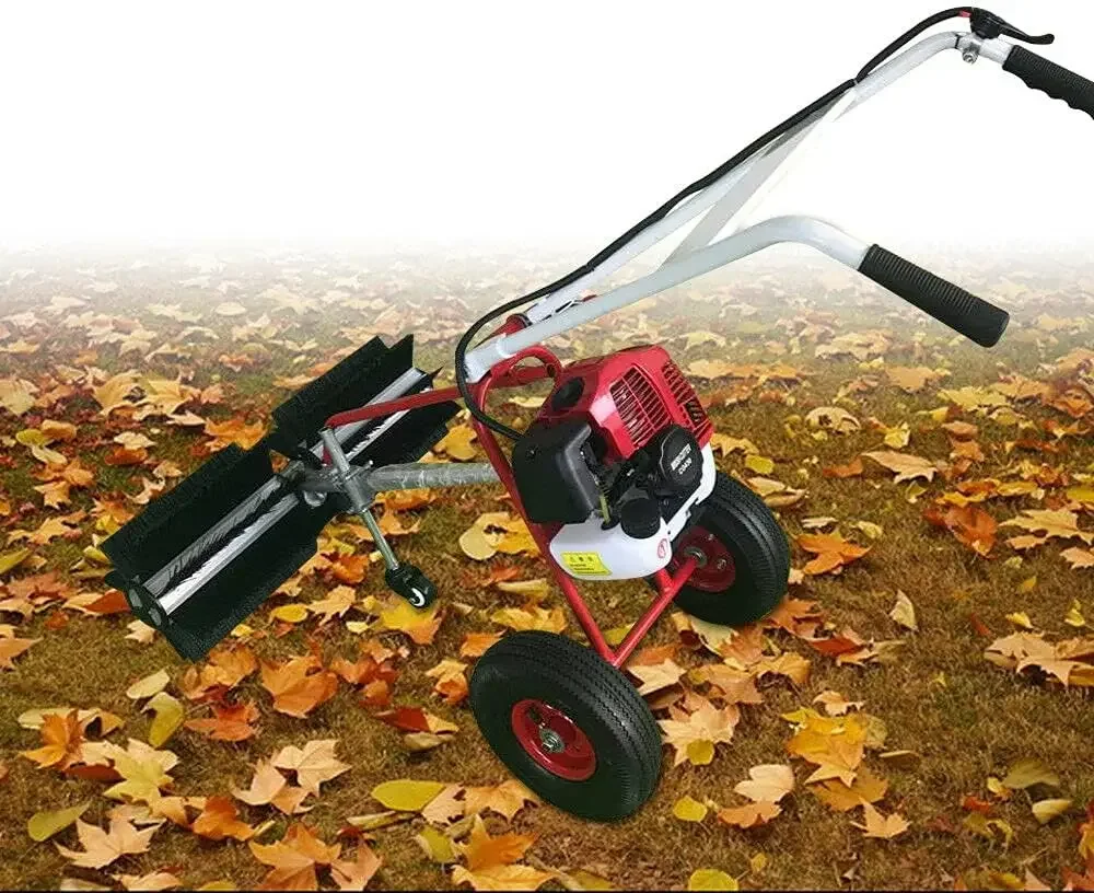 Power Broom Trolley, Gas Walk Behind Tractor Dirt Cleaner Snow Sweeper Cleaning Tools