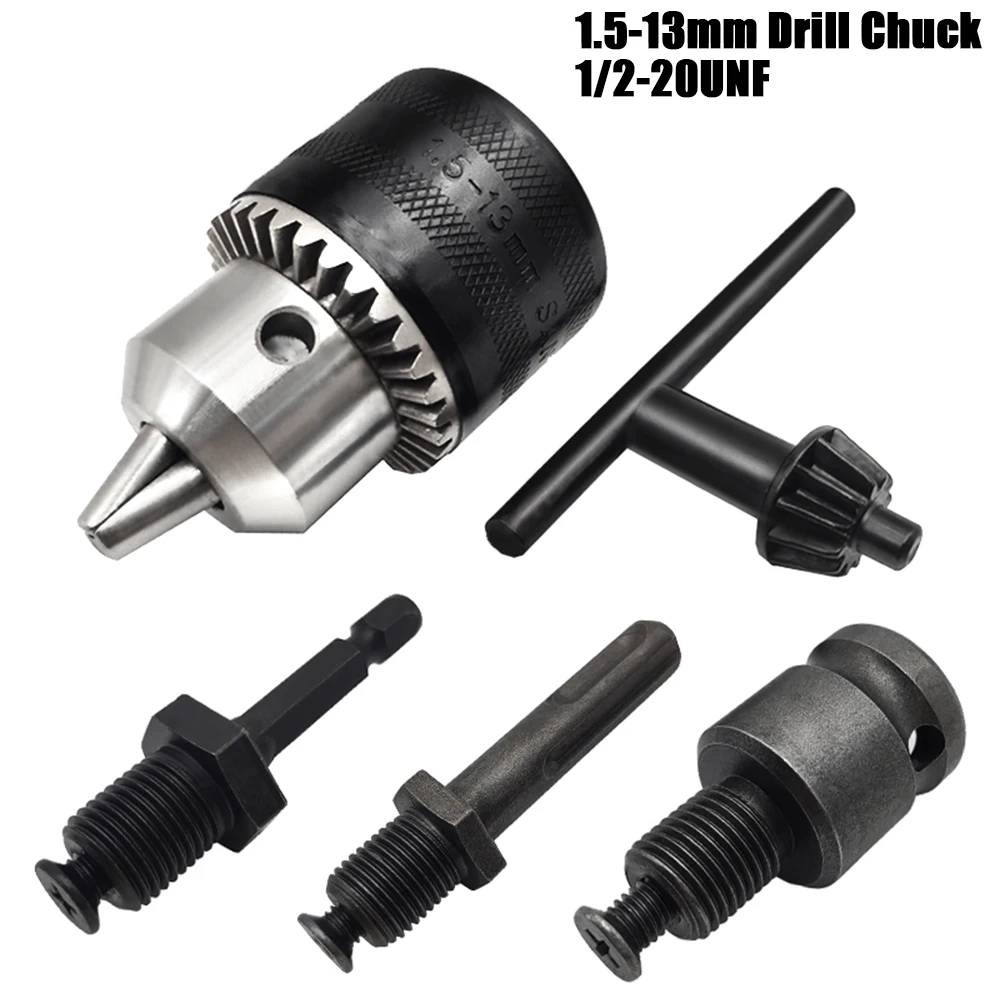 Uchwyt wiertarski 1,5-13 mm, końcówki wkrętaków udarowych z mocowaniem 1/2-20UNF Konwersja uchwytu z chwytem sześciokątnym/SDS-Plus Adapter kwadratowy z kluczem uchwytu