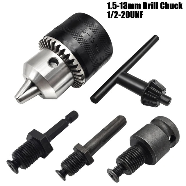 Uchwyt wiertarski 1,5-13 mm, końcówki wkrętaków udarowych z mocowaniem 1/2-20UNF Konwersja uchwytu z chwytem sześciokątnym/SDS-Plus Adapter kwadratowy z kluczem uchwytu