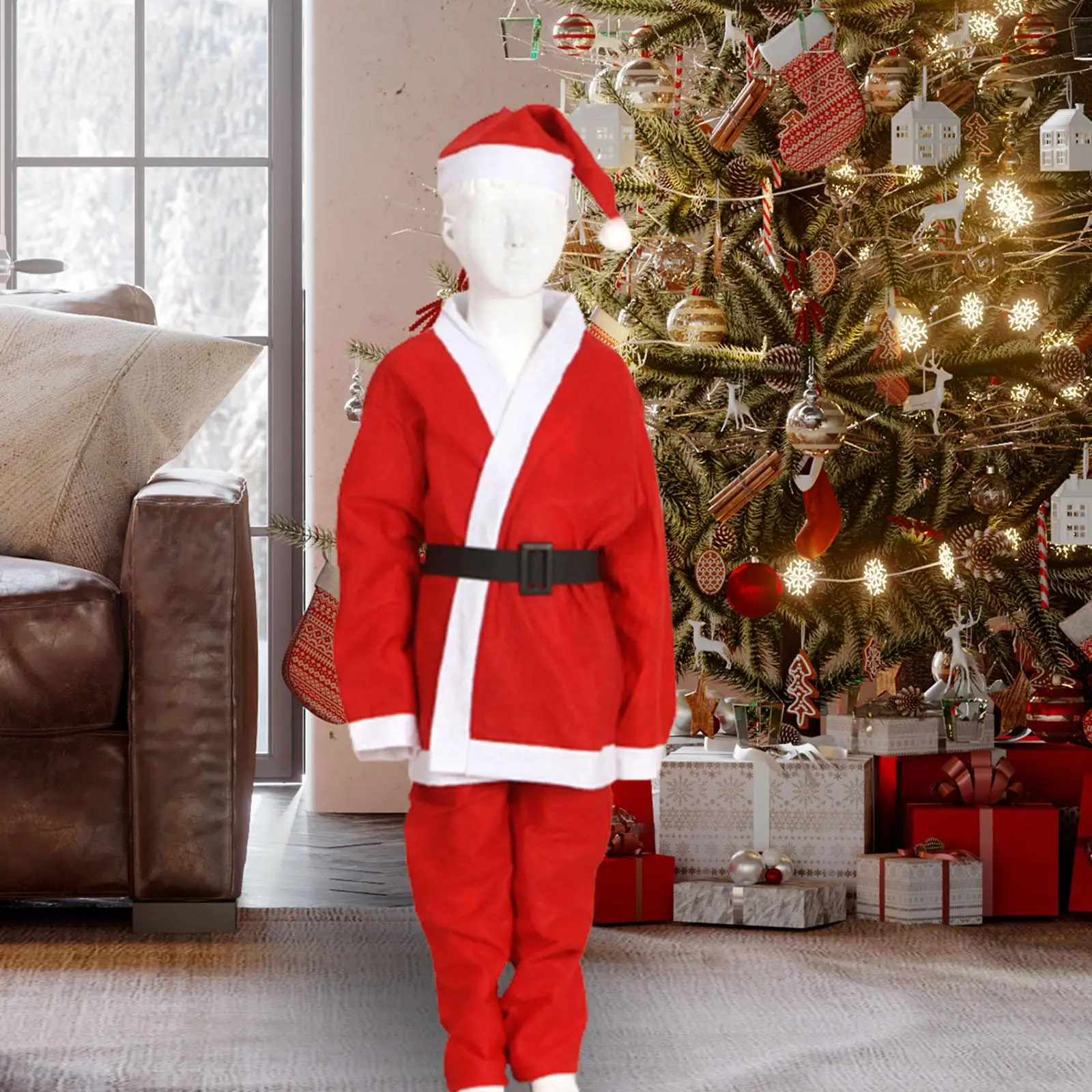 زي سانتا كلوز للأطفال بأكمام طويلة مخملي للأطفال فستان رقص عيد الميلاد كرنفال عرض مسرحي مع قبعة للحفلات التنكرية