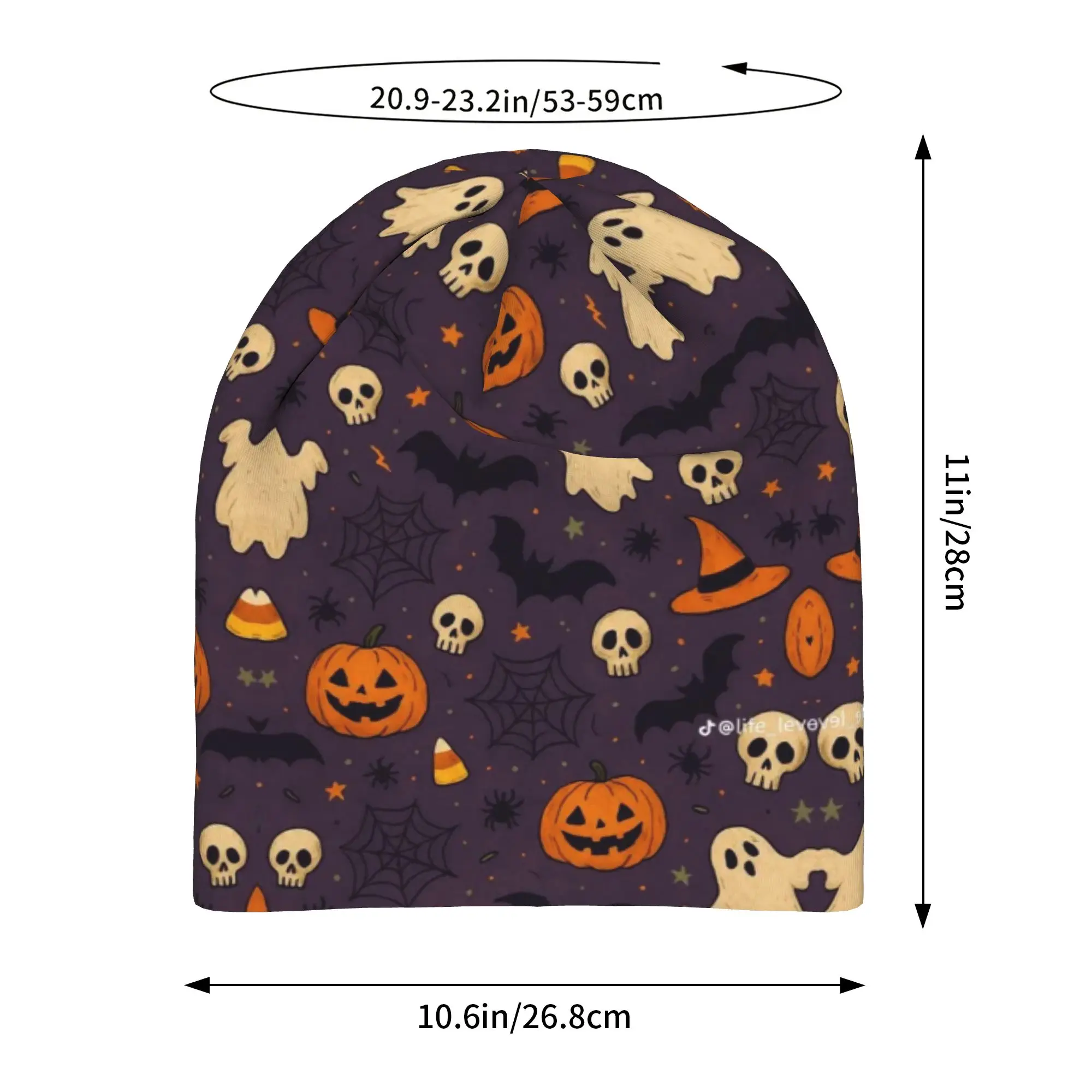 Breathable Halloween Ghost Pumpkin Spooky Trick Or Treat Witch Slouchy Beanie for Men Women Sleeping Skull Cap