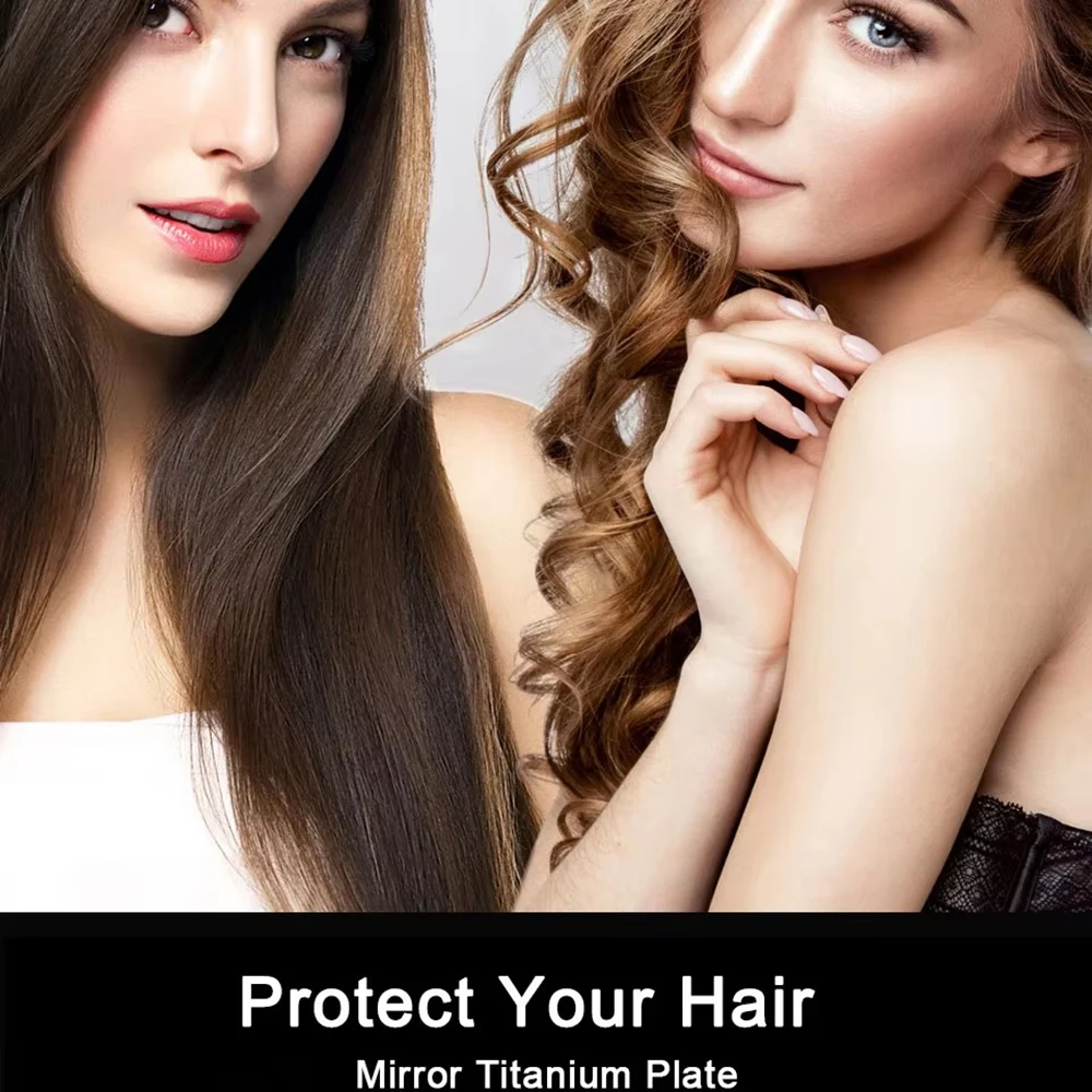 لوحة مرآة تيتانيوم ماكس 230 ℃ مكواة فرد الشعر الاحترافية وتجعيد الشعر 2 في 1، شاشة LCD متعددة الوظائف، حديد مسطح، تسخين PTC #6