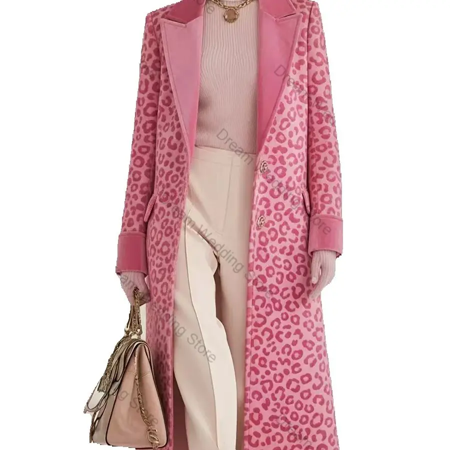 

Pink Leopard Print Women Suits 1 Pcs Long Blazer Overcoat Formal Office Lady Jacket Customized Wedding Prom Dress