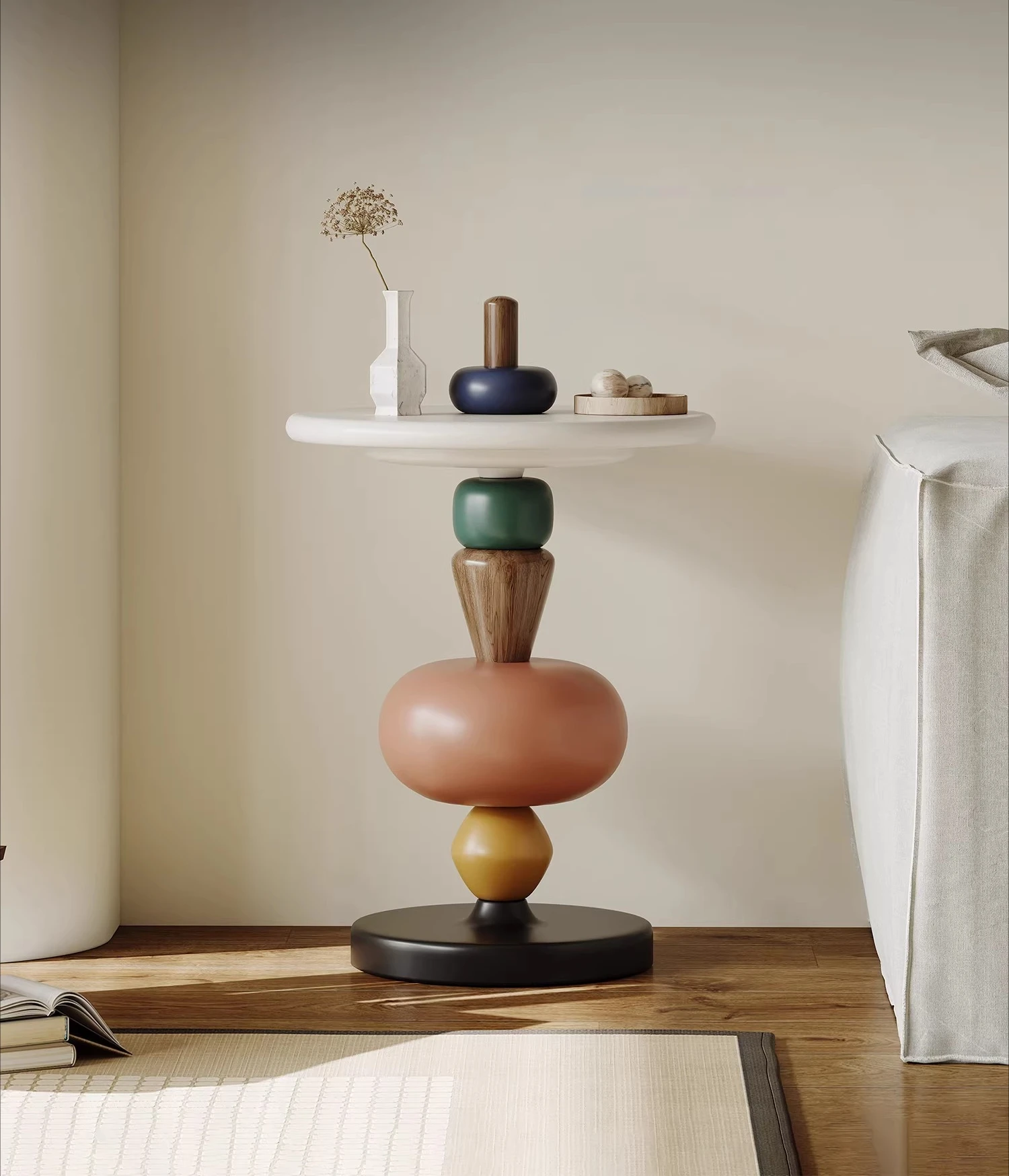 

Designer creative sofa edge few solid wood oak high-end art living room small coffee table Italian high-end corner table