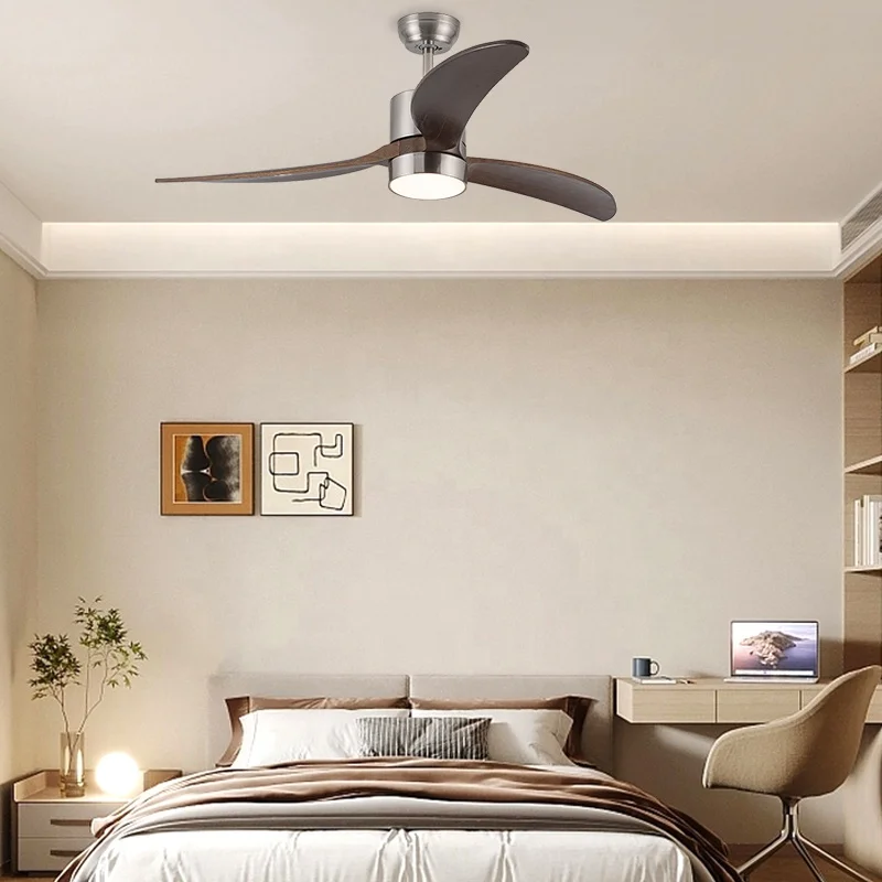 Modern Ceiling Fan Light with Wood Blades 52inch DC Motor LED Dimmable Light & Remote Control