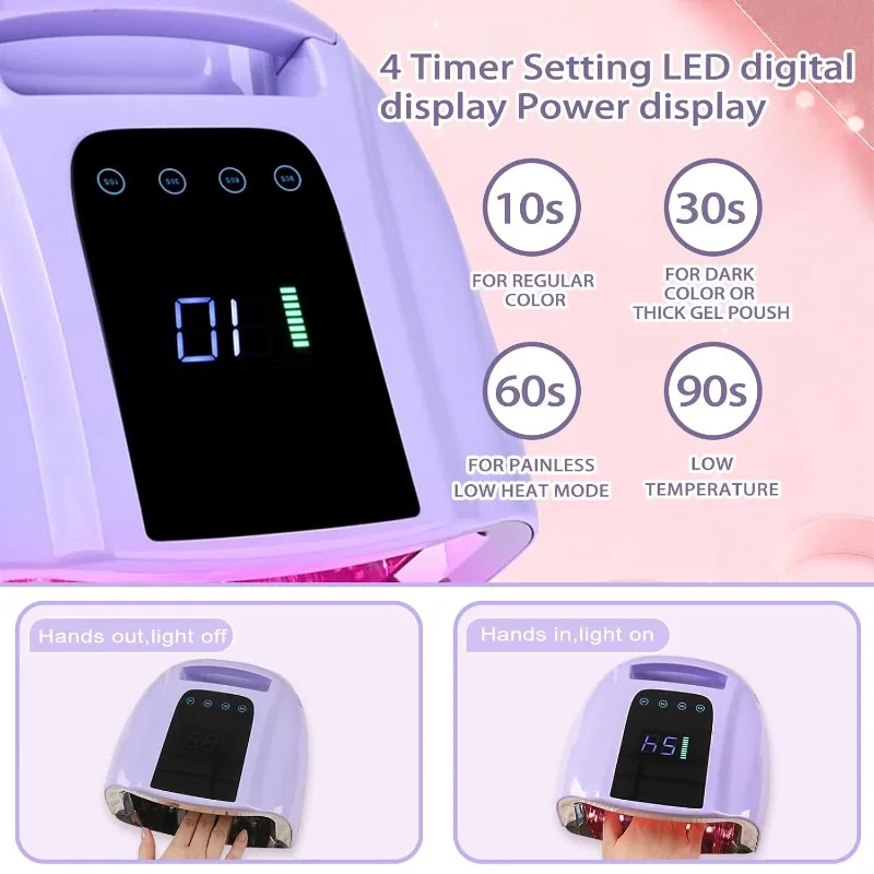 96W Cordless Rechargeable U V LED Nail Lamp for Nail Dryer Portable Cordless Gel UV Led Nail Lamp with 4 Timer Setting Sensor