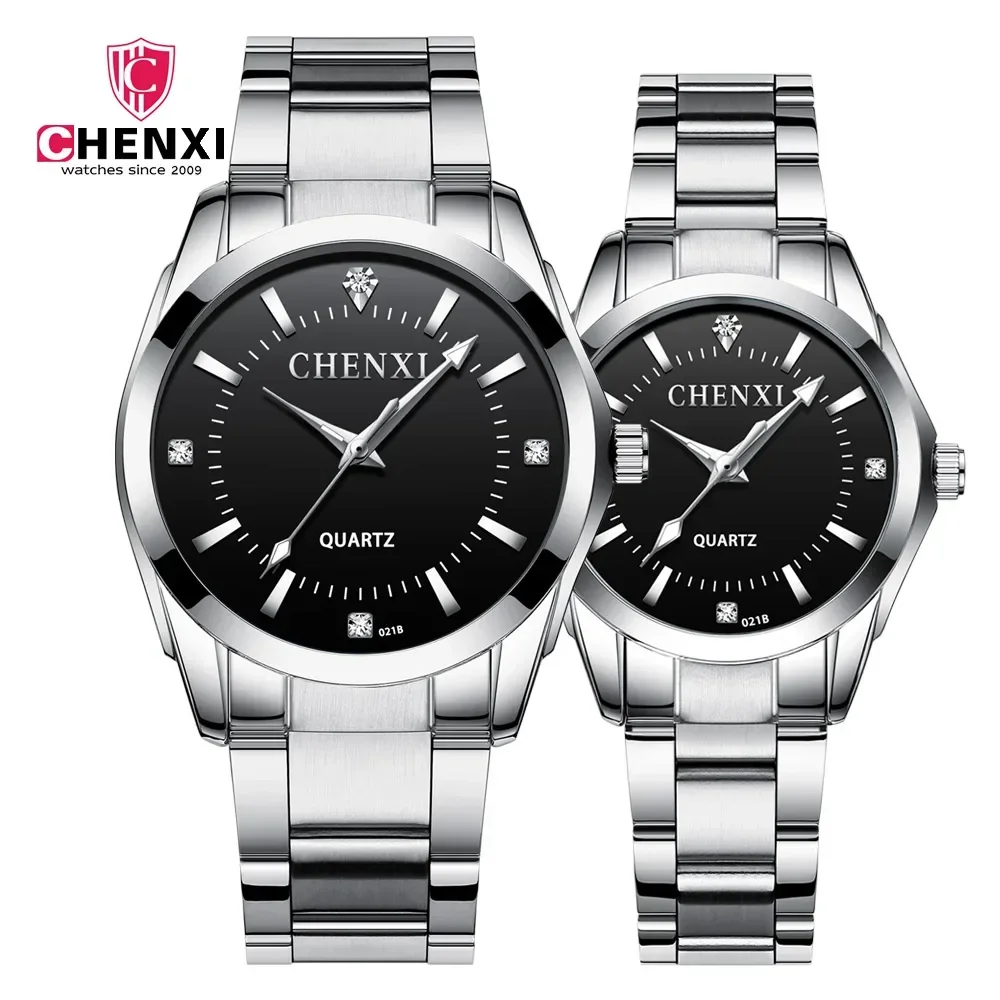 CHENghts-Ensembles de montres étanches en acier inoxydable pour hommes et femmes, montre-bracelet simple et décontractée pour couples, marque originale, 021