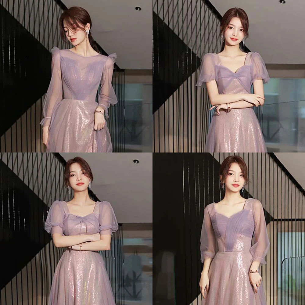 Vestido de dama de honra roxo brilhante para mulheres, vestidos de banquete formal, vestido de baile Quinceanera, festa de casamento, aniversário