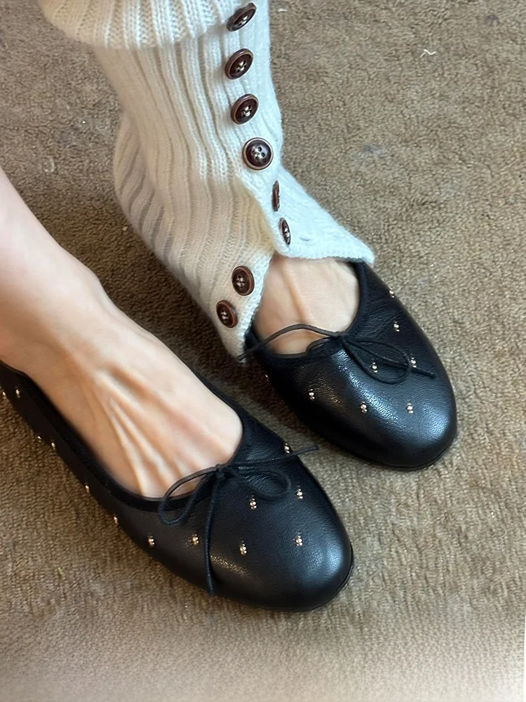 retro-leather-knot-ballet-flats-women's-2026-new-style-slip-on-versatile-low-cut-fashionable-round-toe-flat-heels
