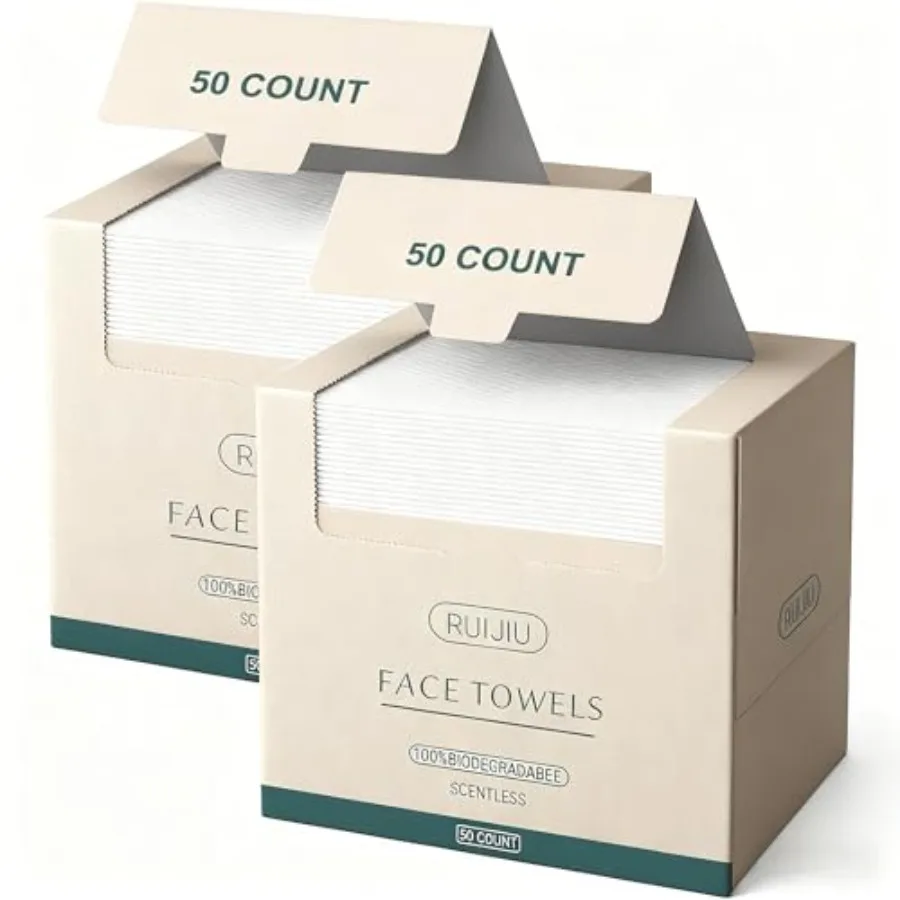 

100 Count 2 PACK, Disposable Face Towel, Large Size 10"X 12", Disposable Face Cloths, Biodegradable Towel, Skin Soft and Thick